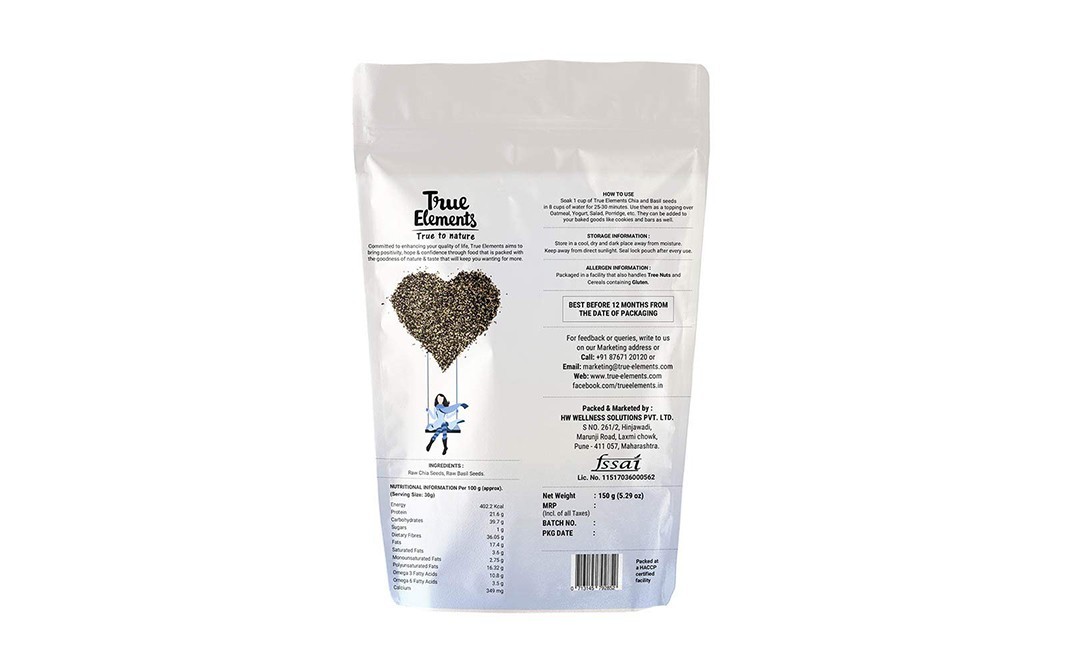 True Elements Chia Basil Raw Seeds    Pack  150 grams